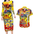 Personalised Australia Rugby Cowboys ANZAC Couples Matching Long Sleeve Bodycon Dress and Hawaiian Shirt North Queensland Scratch Style