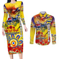 Personalised Australia Rugby Cowboys ANZAC Couples Matching Long Sleeve Bodycon Dress and Long Sleeve Button Shirt North Queensland Scratch Style