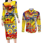 Personalised Australia Rugby Cowboys ANZAC Couples Matching Long Sleeve Bodycon Dress and Long Sleeve Button Shirt North Queensland Scratch Style