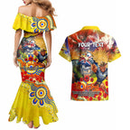 Personalised Australia Rugby Cowboys ANZAC Couples Matching Mermaid Dress and Hawaiian Shirt North Queensland Scratch Style