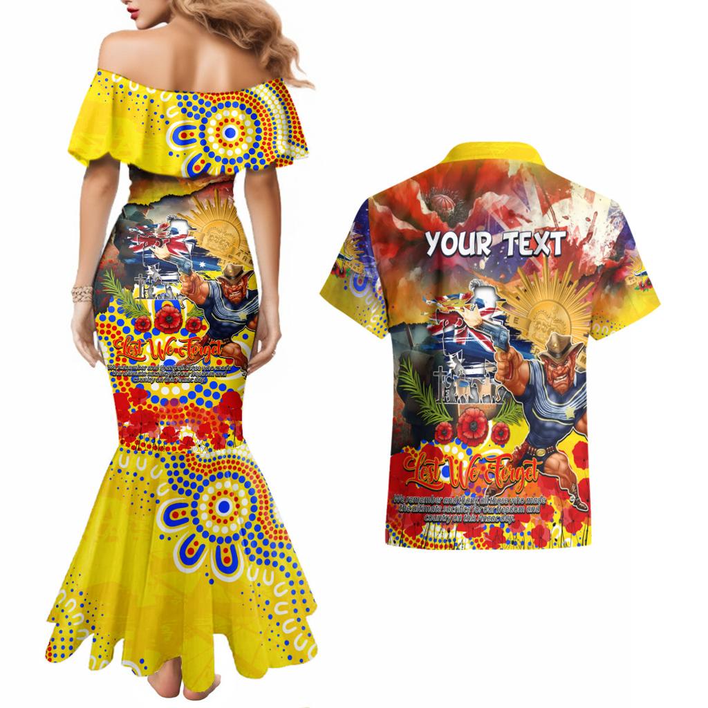 Personalised Australia Rugby Cowboys ANZAC Couples Matching Mermaid Dress and Hawaiian Shirt North Queensland Scratch Style
