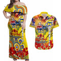 Personalised Australia Rugby Cowboys ANZAC Couples Matching Off Shoulder Maxi Dress and Hawaiian Shirt North Queensland Scratch Style