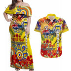 Personalised Australia Rugby Cowboys ANZAC Couples Matching Off Shoulder Maxi Dress and Hawaiian Shirt North Queensland Scratch Style