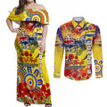 Personalised Australia Rugby Cowboys ANZAC Couples Matching Off Shoulder Maxi Dress and Long Sleeve Button Shirt North Queensland Scratch Style