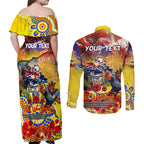Personalised Australia Rugby Cowboys ANZAC Couples Matching Off Shoulder Maxi Dress and Long Sleeve Button Shirt North Queensland Scratch Style