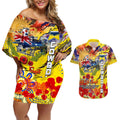 Personalised Australia Rugby Cowboys ANZAC Couples Matching Off Shoulder Short Dress and Hawaiian Shirt North Queensland Scratch Style