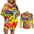 Personalised Australia Rugby Cowboys ANZAC Couples Matching Off Shoulder Short Dress and Long Sleeve Button Shirt North Queensland Scratch Style