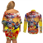 Personalised Australia Rugby Cowboys ANZAC Couples Matching Off Shoulder Short Dress and Long Sleeve Button Shirt North Queensland Scratch Style