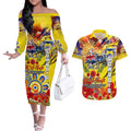 Personalised Australia Rugby Cowboys ANZAC Couples Matching Off The Shoulder Long Sleeve Dress and Hawaiian Shirt North Queensland Scratch Style