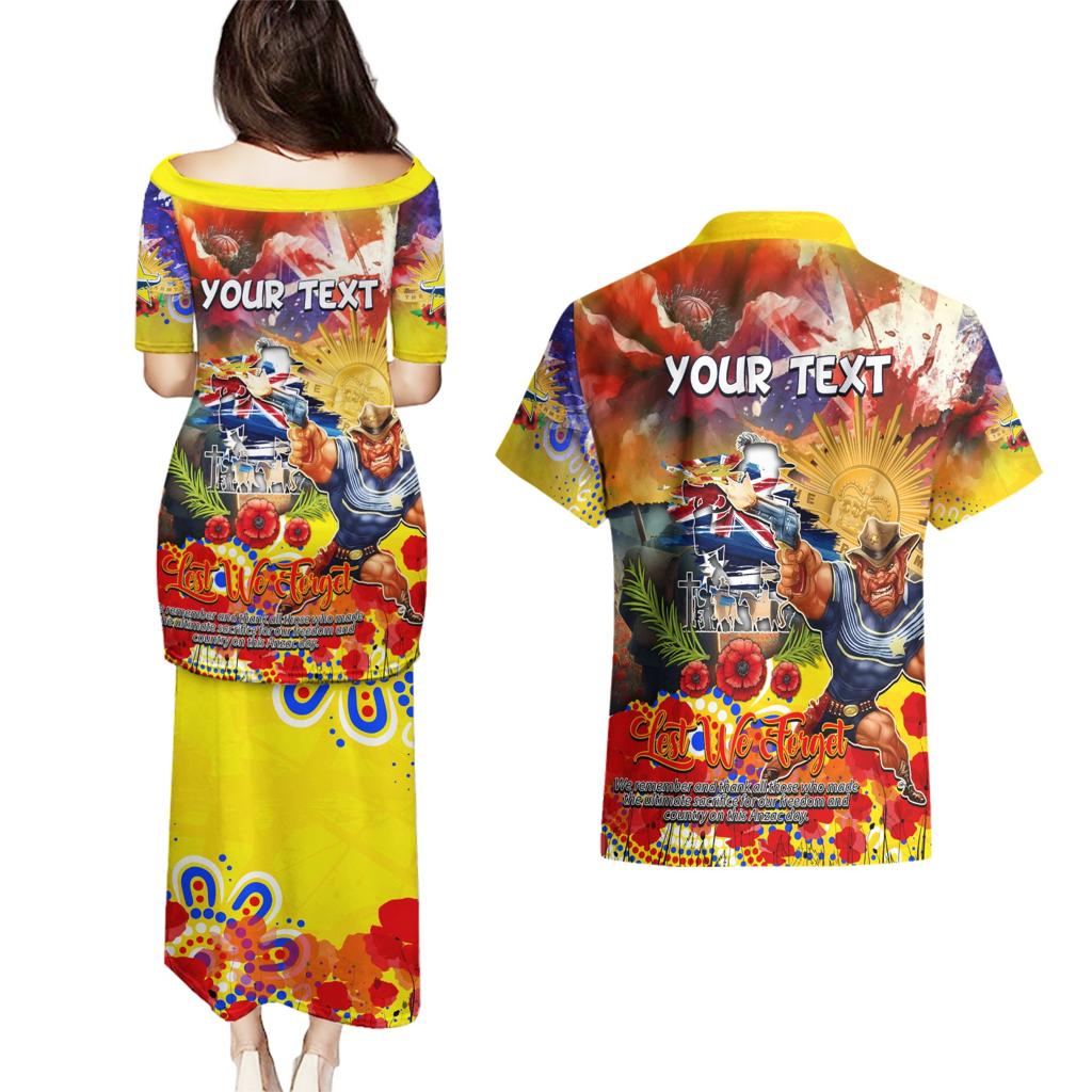Personalised Australia Rugby Cowboys ANZAC Couples Matching Puletasi and Hawaiian Shirt North Queensland Scratch Style