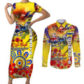 Personalised Australia Rugby Cowboys ANZAC Couples Matching Short Sleeve Bodycon Dress and Long Sleeve Button Shirt North Queensland Scratch Style
