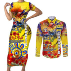 Personalised Australia Rugby Cowboys ANZAC Couples Matching Short Sleeve Bodycon Dress and Long Sleeve Button Shirt North Queensland Scratch Style