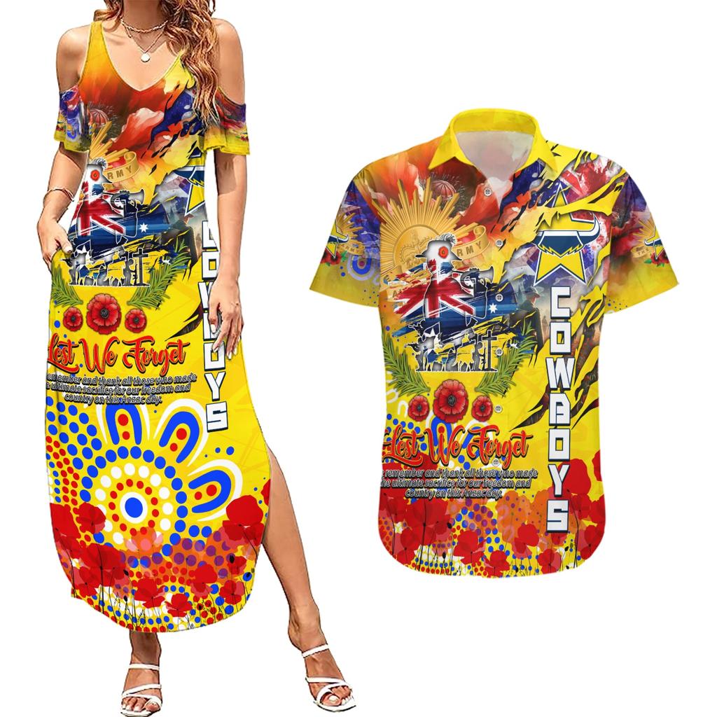 Personalised Australia Rugby Cowboys ANZAC Couples Matching Summer Maxi Dress and Hawaiian Shirt North Queensland Scratch Style