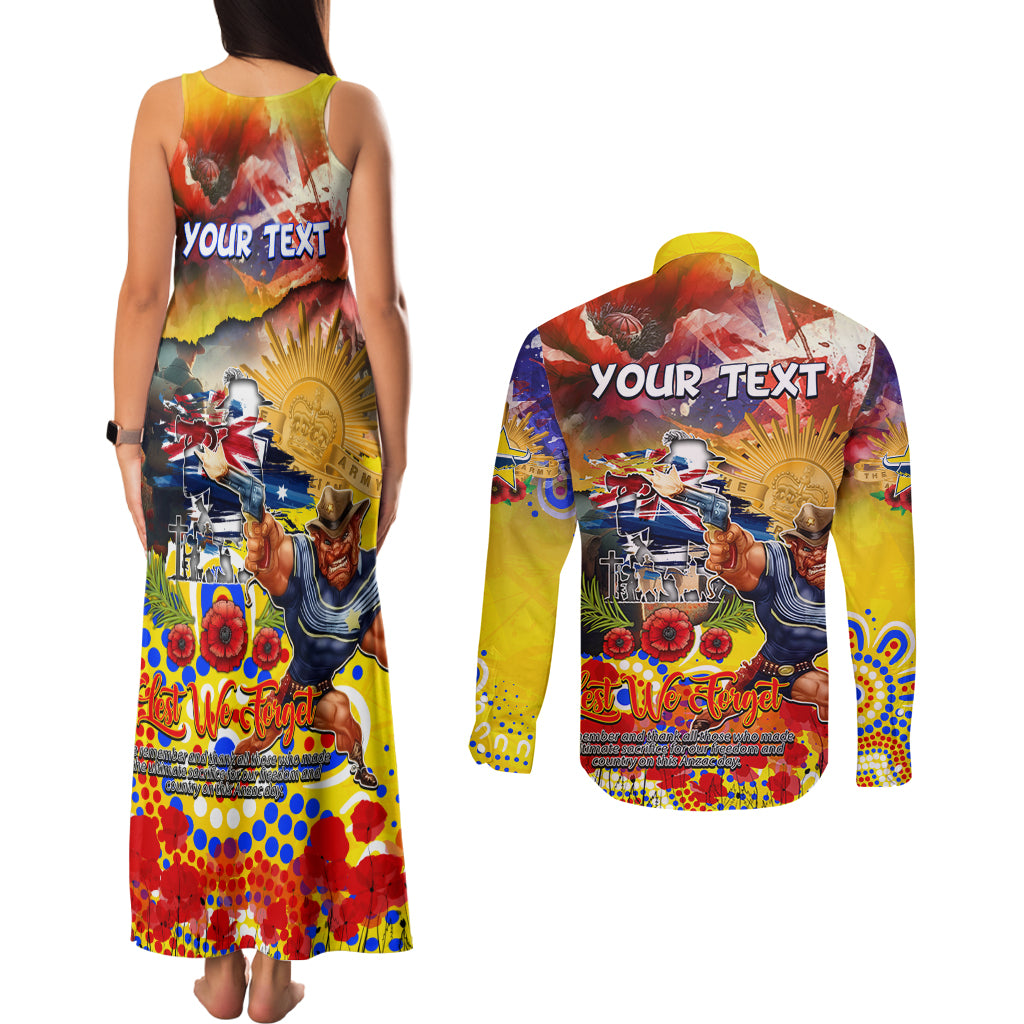 Personalised Australia Rugby Cowboys ANZAC Couples Matching Tank Maxi Dress and Long Sleeve Button Shirt North Queensland Scratch Style