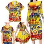 Personalised Australia Rugby Cowboys ANZAC Family Matching Long Sleeve Bodycon Dress and Hawaiian Shirt North Queensland Scratch Style