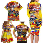 Personalised Australia Rugby Cowboys ANZAC Family Matching Long Sleeve Bodycon Dress and Hawaiian Shirt North Queensland Scratch Style
