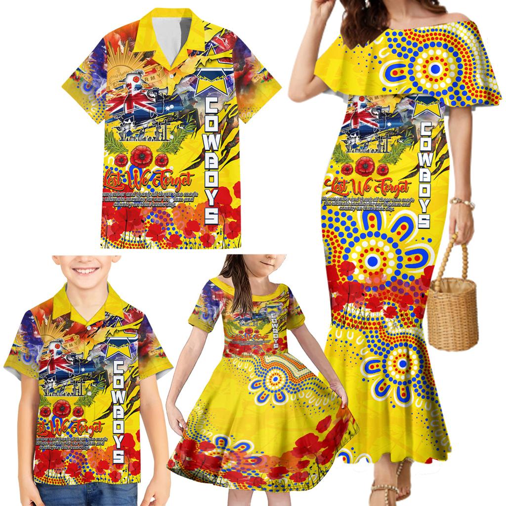 Personalised Australia Rugby Cowboys ANZAC Family Matching Mermaid Dress and Hawaiian Shirt North Queensland Scratch Style