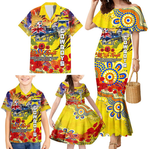 Personalised Australia Rugby Cowboys ANZAC Family Matching Mermaid Dress and Hawaiian Shirt North Queensland Scratch Style