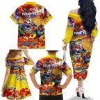 Personalised Australia Rugby Cowboys ANZAC Family Matching Off The Shoulder Long Sleeve Dress and Hawaiian Shirt North Queensland Scratch Style