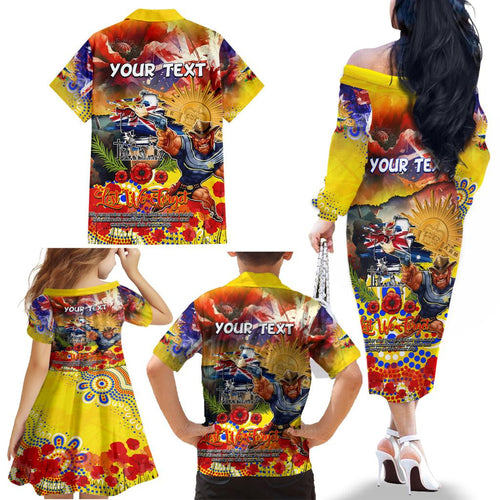 Personalised Australia Rugby Cowboys ANZAC Family Matching Off The Shoulder Long Sleeve Dress and Hawaiian Shirt North Queensland Scratch Style