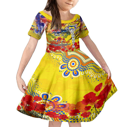 Personalised Australia Rugby Cowboys ANZAC Family Matching Off Shoulder Maxi Dress and Hawaiian Shirt North Queensland Scratch Style