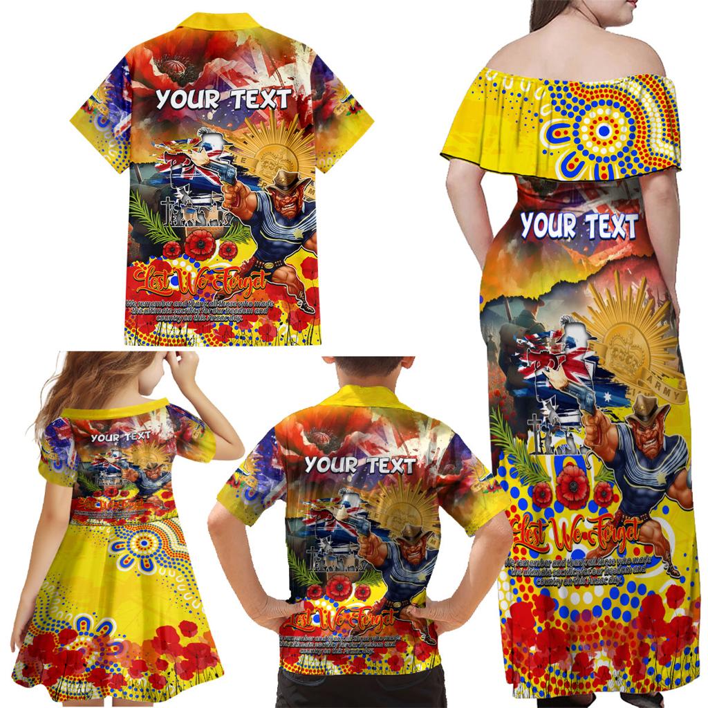 Personalised Australia Rugby Cowboys ANZAC Family Matching Off Shoulder Maxi Dress and Hawaiian Shirt North Queensland Scratch Style