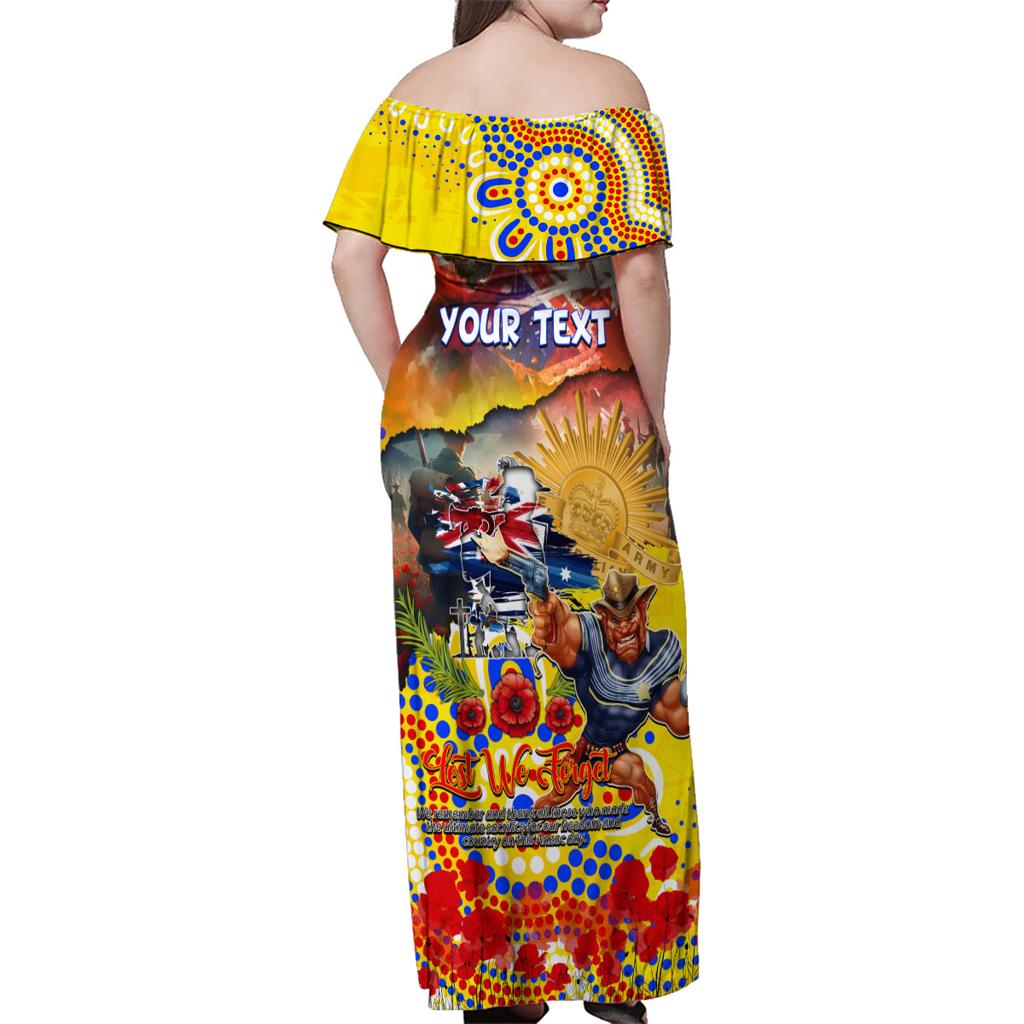 Personalised Australia Rugby Cowboys ANZAC Family Matching Off Shoulder Maxi Dress and Hawaiian Shirt North Queensland Scratch Style