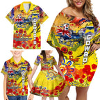 Personalised Australia Rugby Cowboys ANZAC Family Matching Off Shoulder Short Dress and Hawaiian Shirt North Queensland Scratch Style
