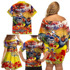 Personalised Australia Rugby Cowboys ANZAC Family Matching Off Shoulder Short Dress and Hawaiian Shirt North Queensland Scratch Style