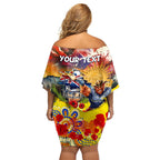 Personalised Australia Rugby Cowboys ANZAC Family Matching Off Shoulder Short Dress and Hawaiian Shirt North Queensland Scratch Style