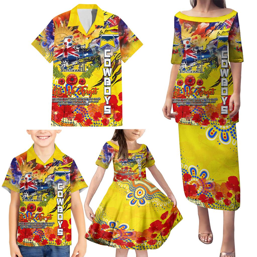 Personalised Australia Rugby Cowboys ANZAC Family Matching Puletasi and Hawaiian Shirt North Queensland Scratch Style