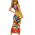 Personalised Australia Rugby Cowboys ANZAC Family Matching Short Sleeve Bodycon Dress and Hawaiian Shirt North Queensland Scratch Style