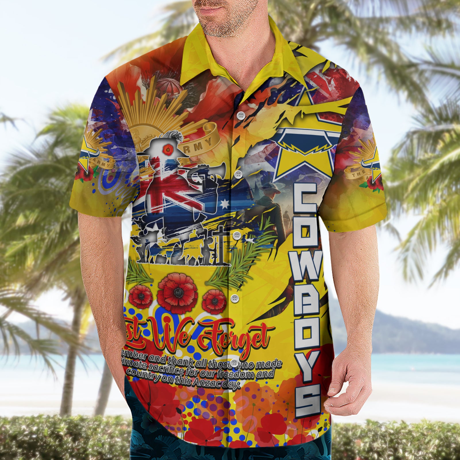 Personalised Australia Rugby Cowboys ANZAC Hawaiian Shirt North Queensland Scratch Style