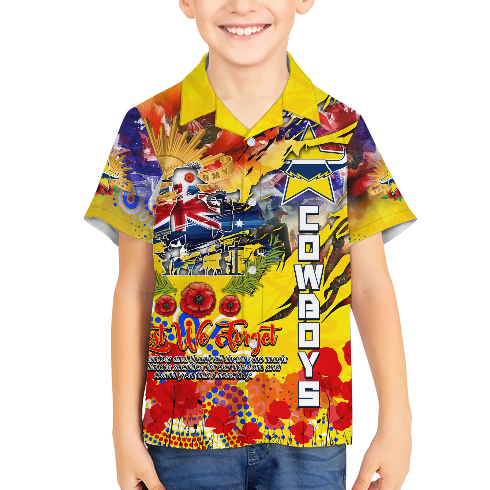 Personalised Australia Rugby Cowboys ANZAC Hawaiian Shirt North Queensland Scratch Style