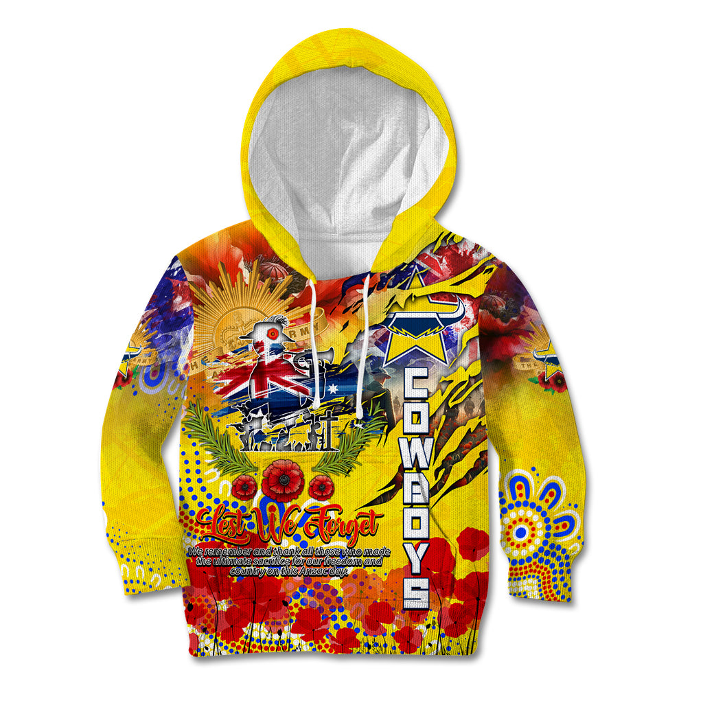 Personalised Australia Rugby Cowboys ANZAC Kid Hoodie North Queensland Scratch Style