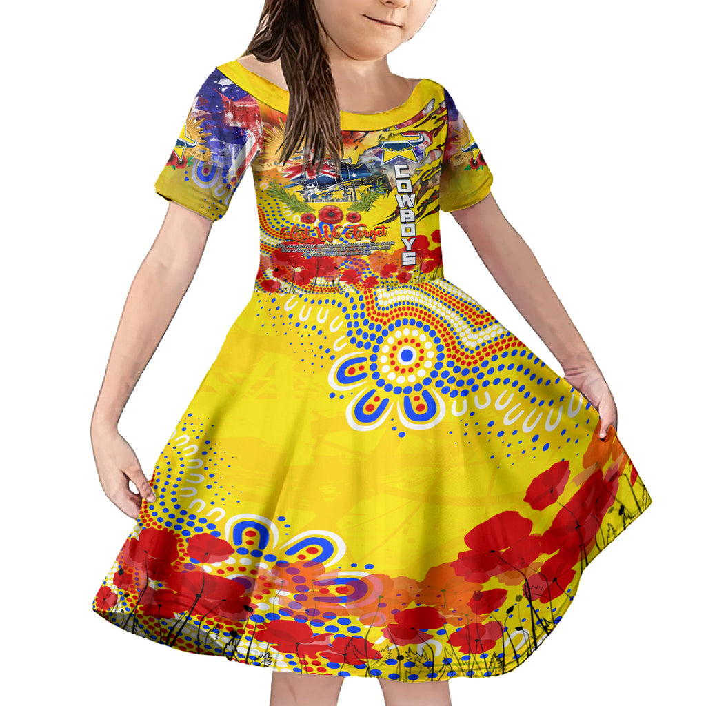 Personalised Australia Rugby Cowboys ANZAC Kid Short Sleeve Dress North Queensland Scratch Style