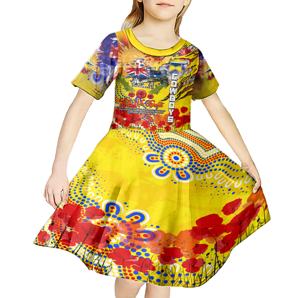 Personalised Australia Rugby Cowboys ANZAC Kid Short Sleeve Dress North Queensland Scratch Style