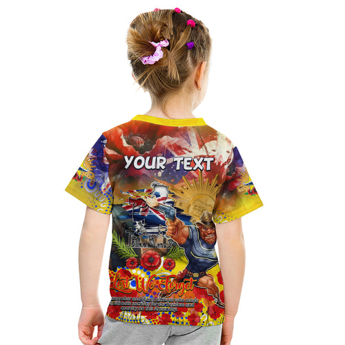 Personalised Australia Rugby Cowboys ANZAC Kid T Shirt North Queensland Scratch Style
