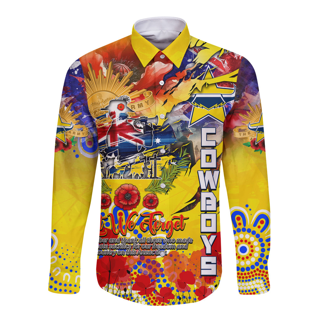 Personalised Australia Rugby Cowboys ANZAC Long Sleeve Button Shirt North Queensland Scratch Style