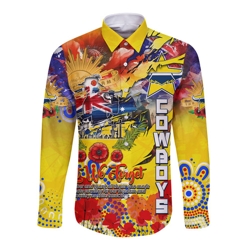 Personalised Australia Rugby Cowboys ANZAC Long Sleeve Button Shirt North Queensland Scratch Style
