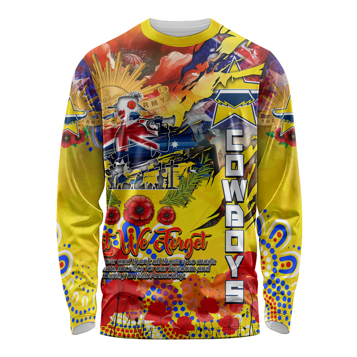 Personalised Australia Rugby Cowboys ANZAC Long Sleeve Shirt North Queensland Scratch Style