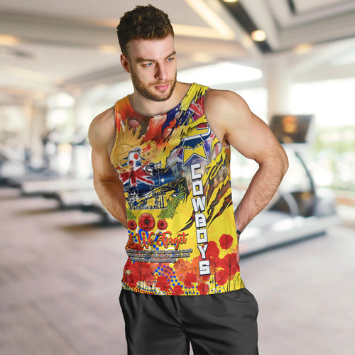 Personalised Australia Rugby Cowboys ANZAC Men Tank Top North Queensland Scratch Style