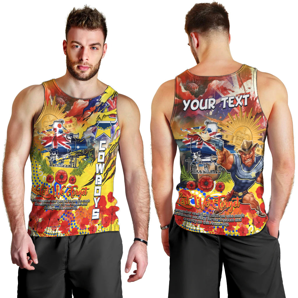 Personalised Australia Rugby Cowboys ANZAC Men Tank Top North Queensland Scratch Style