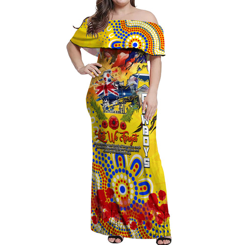 Personalised Australia Rugby Cowboys ANZAC Off Shoulder Maxi Dress North Queensland Scratch Style