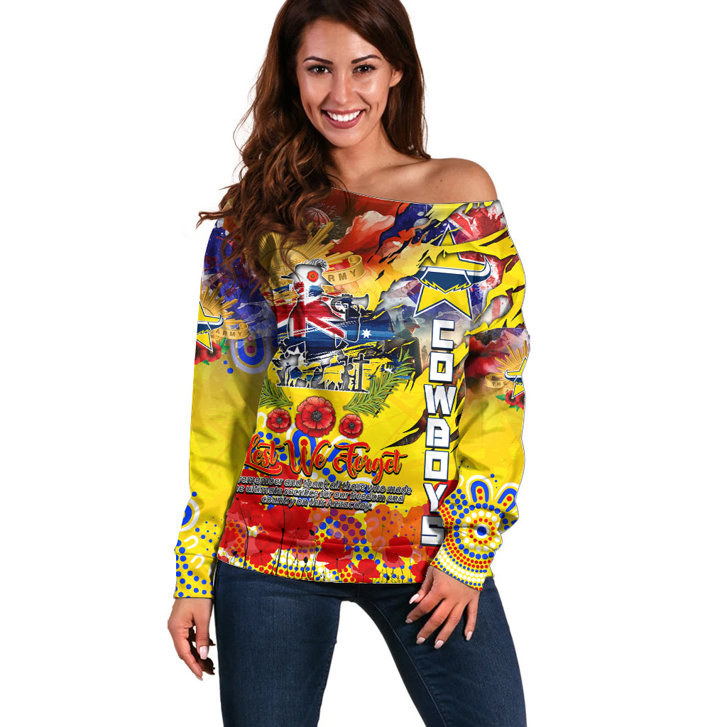 Personalised Australia Rugby Cowboys ANZAC Off Shoulder Sweater North Queensland Scratch Style