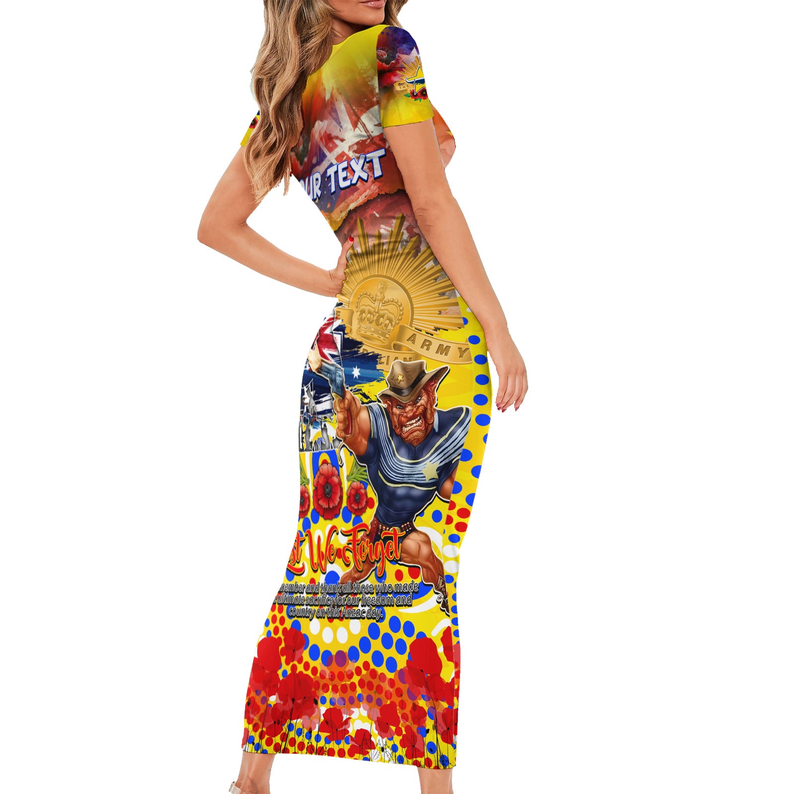 Personalised Australia Rugby Cowboys ANZAC Short Sleeve Bodycon Dress North Queensland Scratch Style