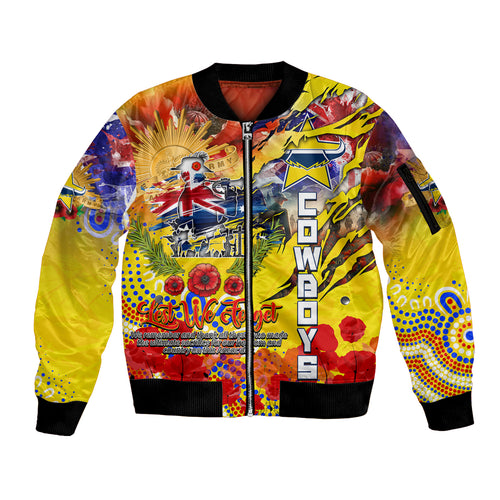 Personalised Australia Rugby Cowboys ANZAC Sleeve Zip Bomber Jacket North Queensland Scratch Style