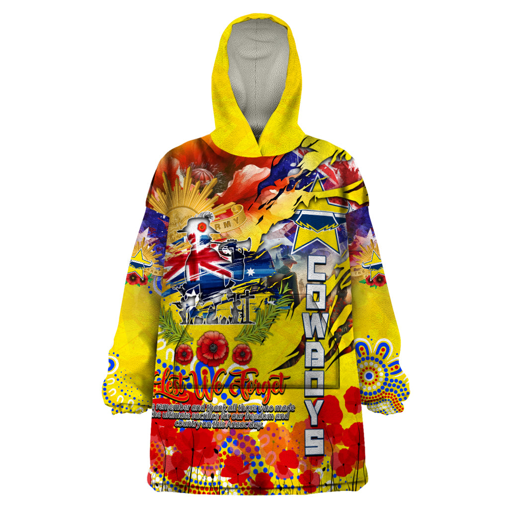 Personalised Australia Rugby Cowboys ANZAC Wearable Blanket Hoodie North Queensland Scratch Style