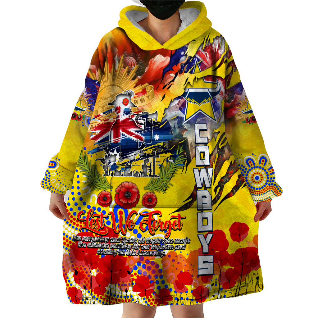 Personalised Australia Rugby Cowboys ANZAC Wearable Blanket Hoodie North Queensland Scratch Style
