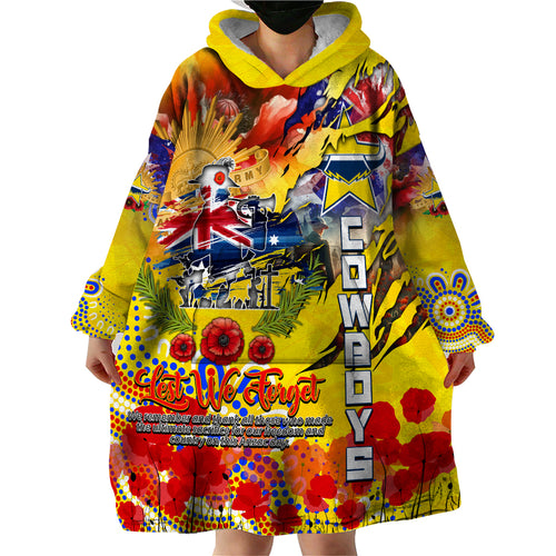 Personalised Australia Rugby Cowboys ANZAC Wearable Blanket Hoodie North Queensland Scratch Style